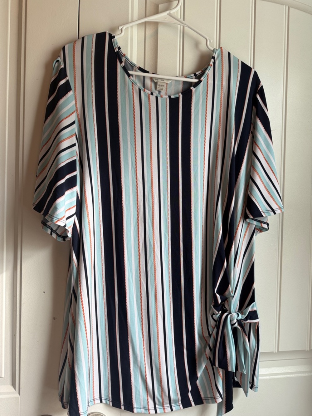 Cato Navy, Light Blue & White Striped Short Sleeve Top with Side Tie